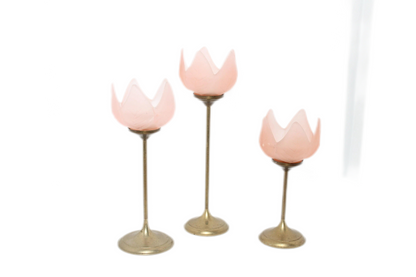 Pink and Brass Candle Holder Flowers
